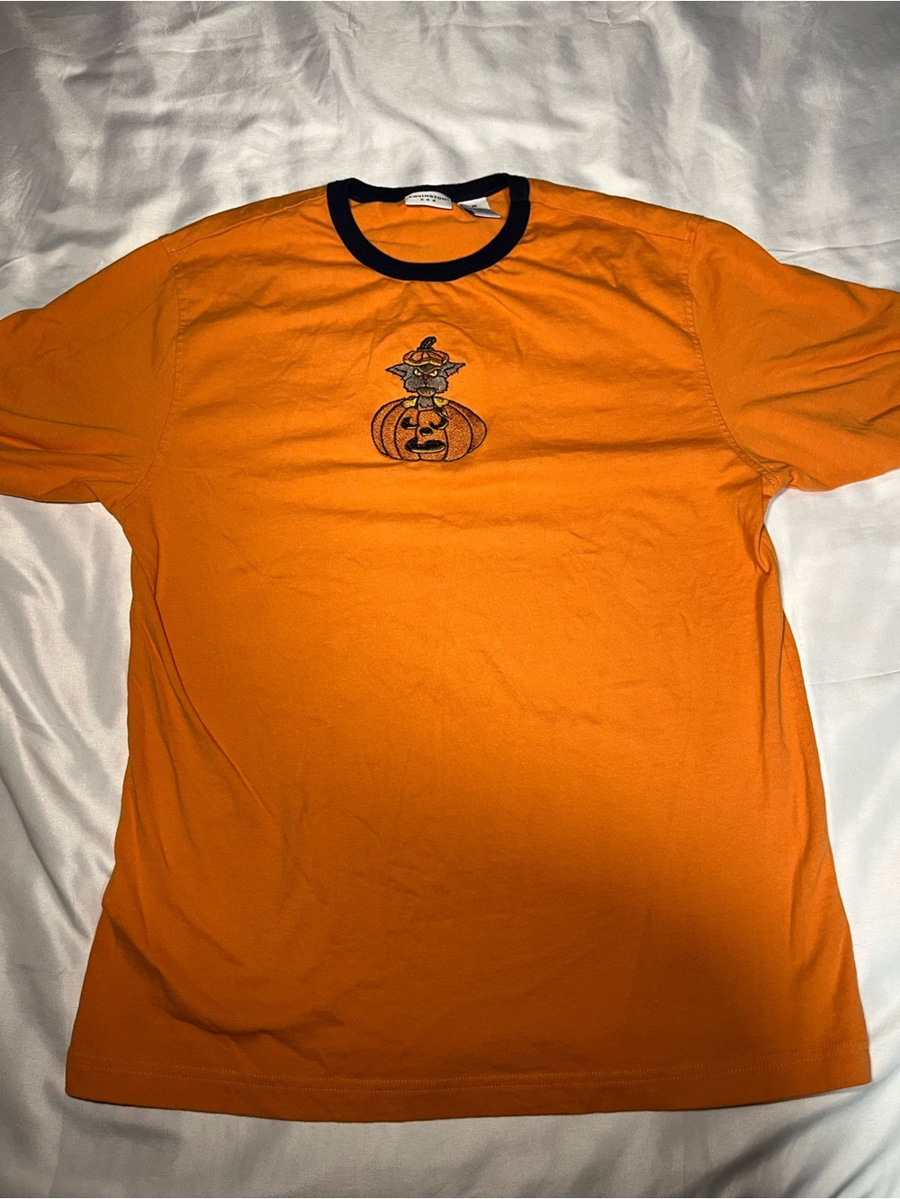 Vintage Covington Halloween Cat Pumpkin Ghost Embroidered Shirt Women’s M Orange